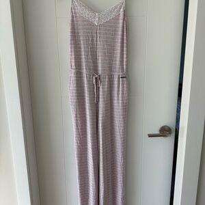 La Vie En Rose Pink Striped Lace Pajama Jumpsuit